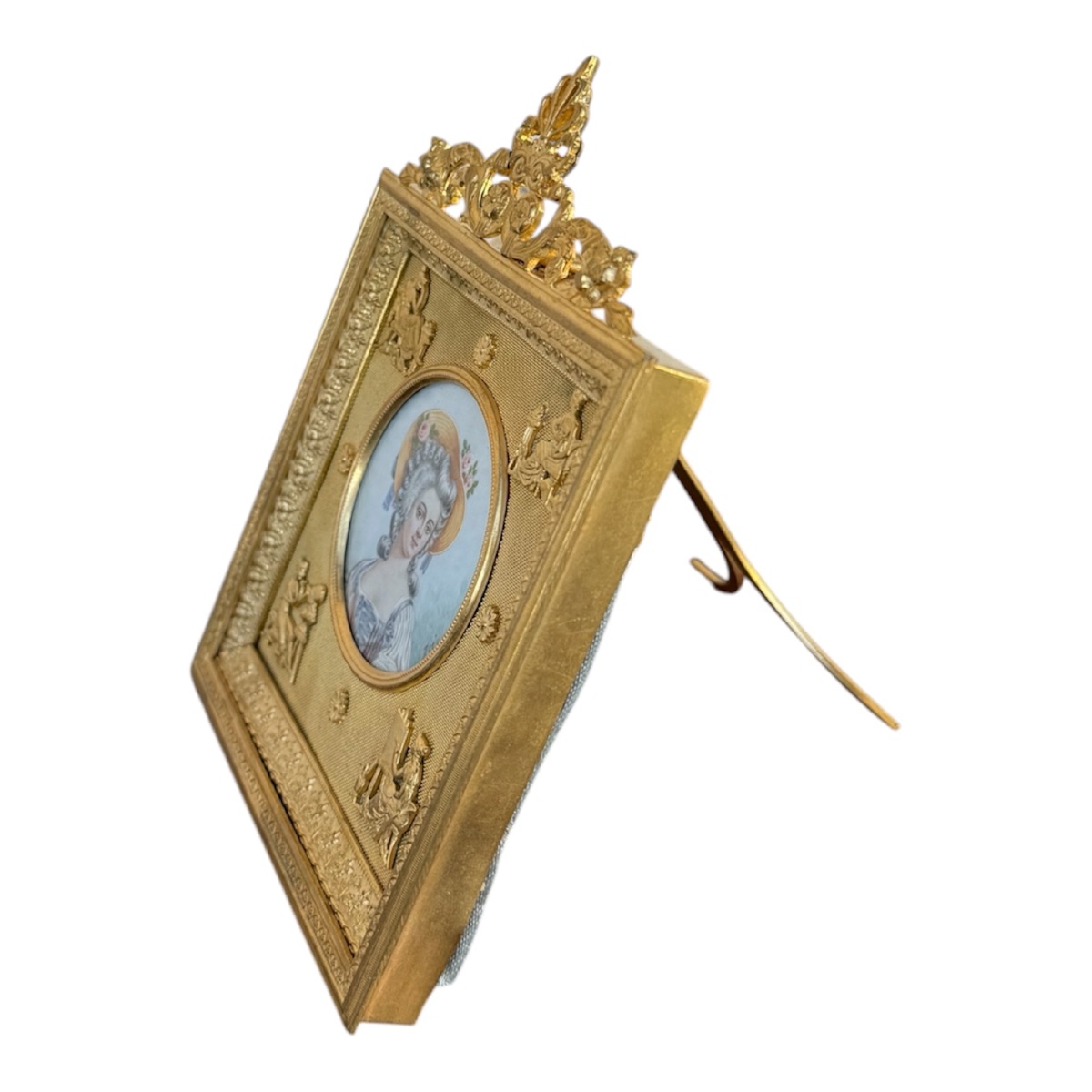 Cadre en Bronze Doré Louis XVI avec Miniature de Marie-Antoinette - Signé-photo-3