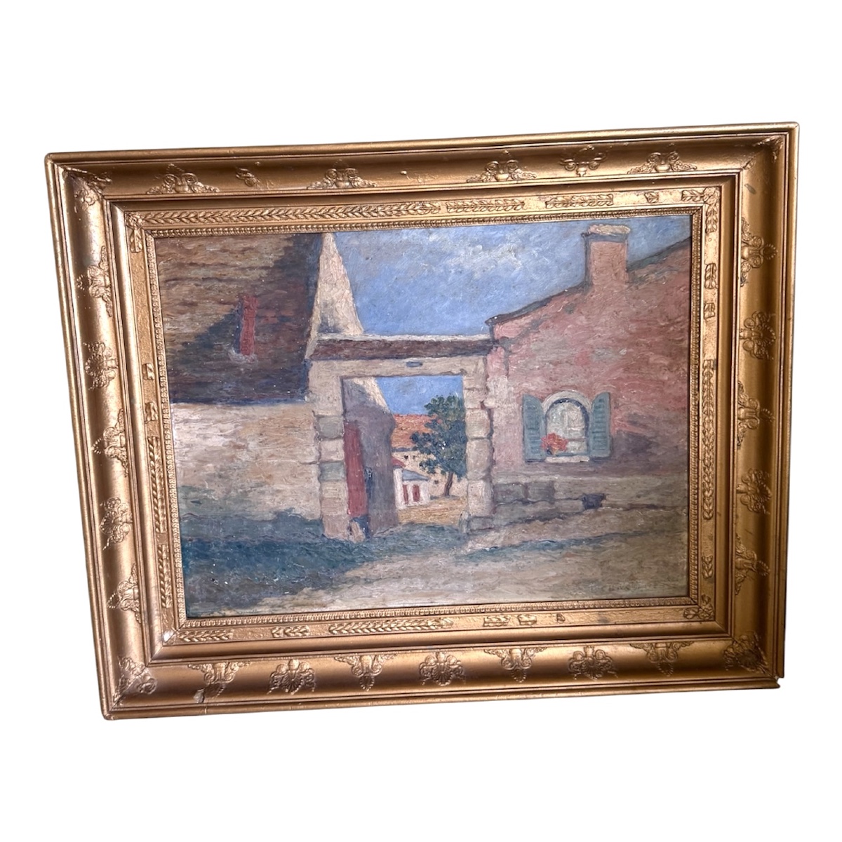Tableau XIXe/XXe - Scène Rurale Cour de Ferme - Huile sur Carton Pochade Se-photo-2
