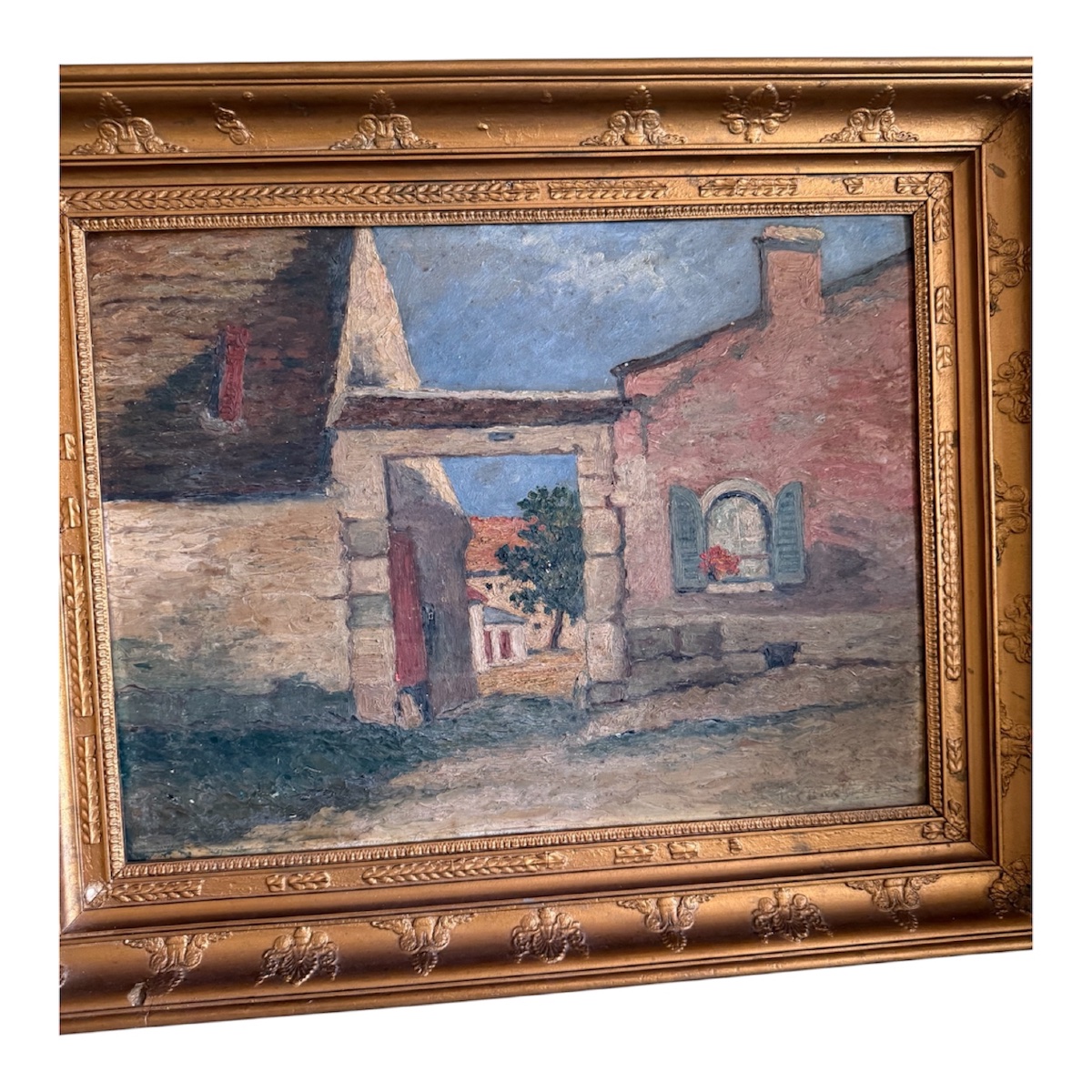 Tableau XIXe/XXe - Scène Rurale Cour de Ferme - Huile sur Carton Pochade Se-photo-3