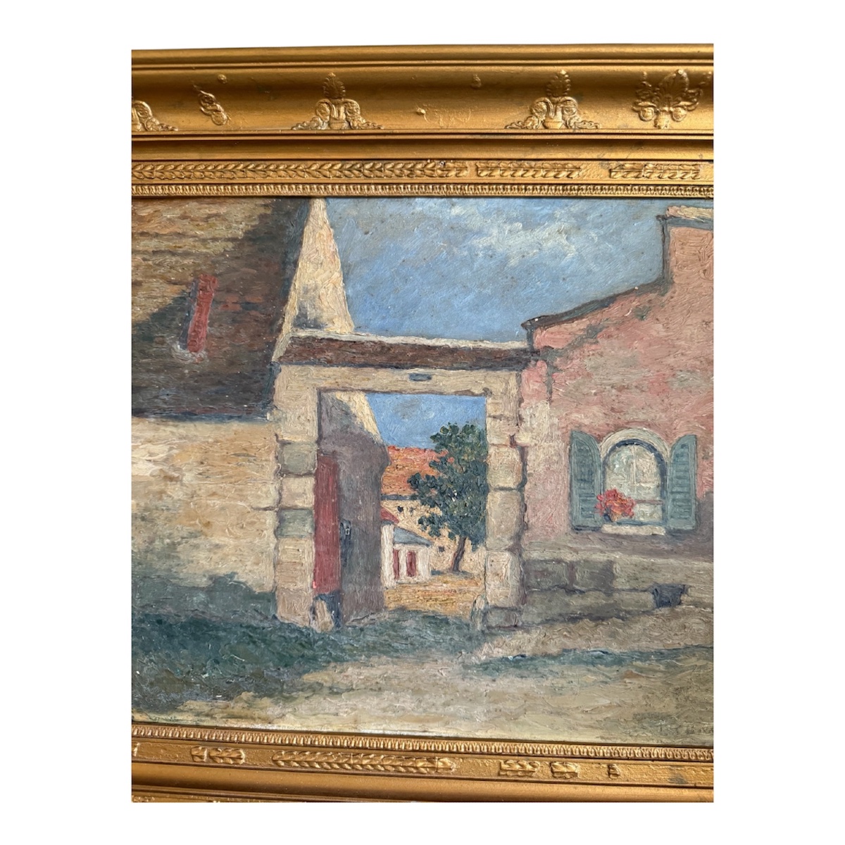 Tableau XIXe/XXe - Scène Rurale Cour de Ferme - Huile sur Carton Pochade Se-photo-4