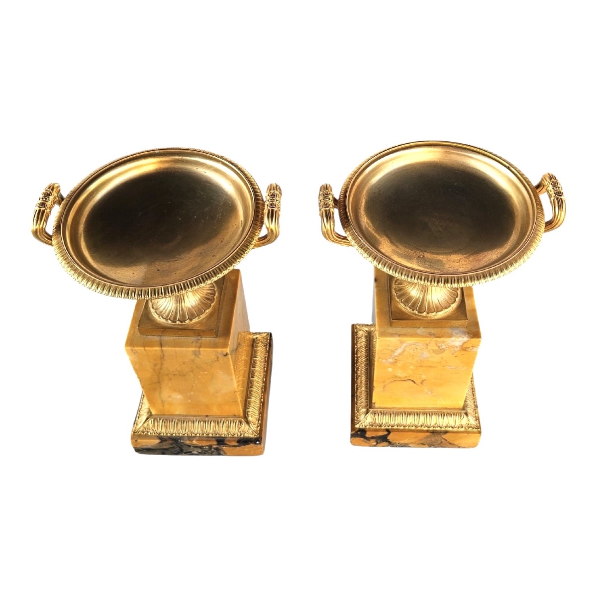 Paire de Coupes / Tazzas de Style Empire – Bronze Doré et Marbre Jaune de Sienne – XIXe Siècle-photo-2