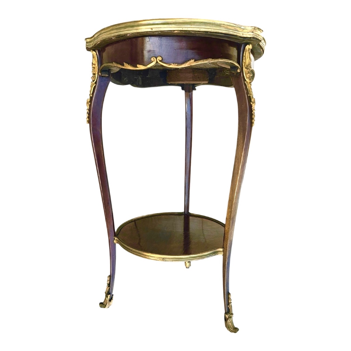 Guéridon de style Louis XV en placage marbre brèche et bronzes dorés –-photo-3