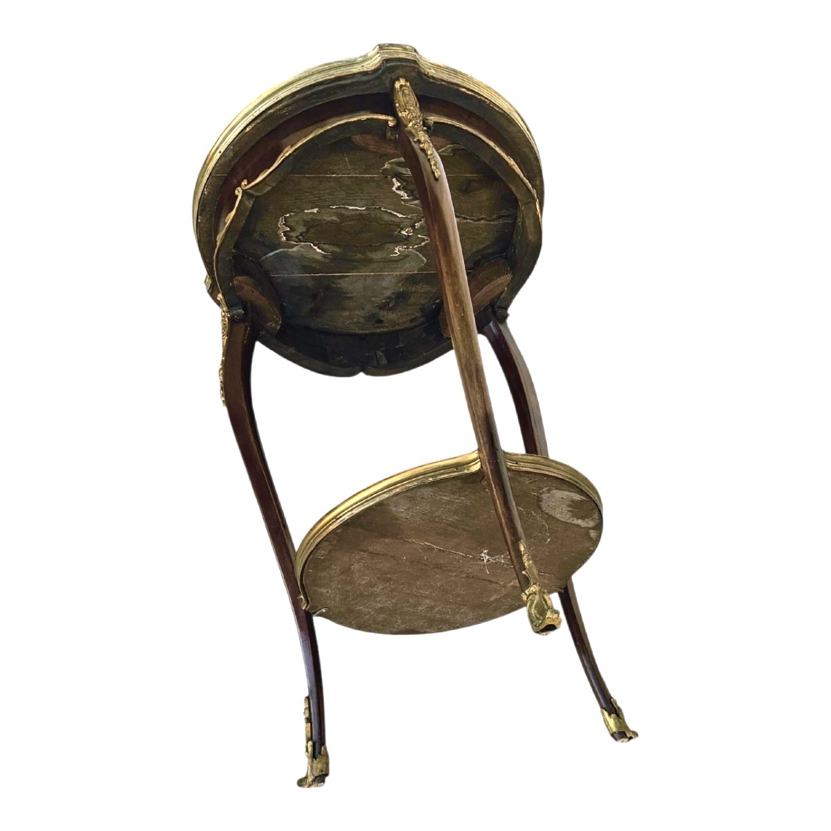 Guéridon de style Louis XV en placage marbre brèche et bronzes dorés –-photo-1