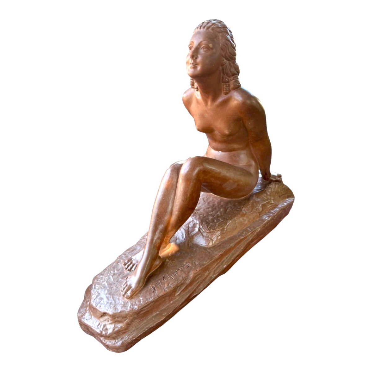Statue Art Déco "Nu assis sur un rocher" - D.H. Chiparus, Éditions Reveyrolis Paris-photo-3