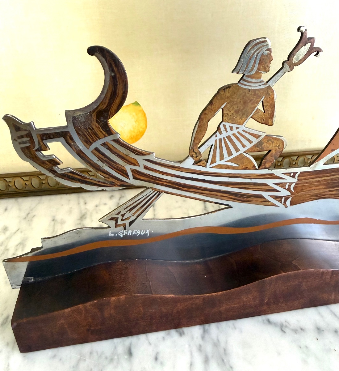 Sculpture Art Déco "Pirogue " signée L. GERFAUX - Circa 1930-photo-4