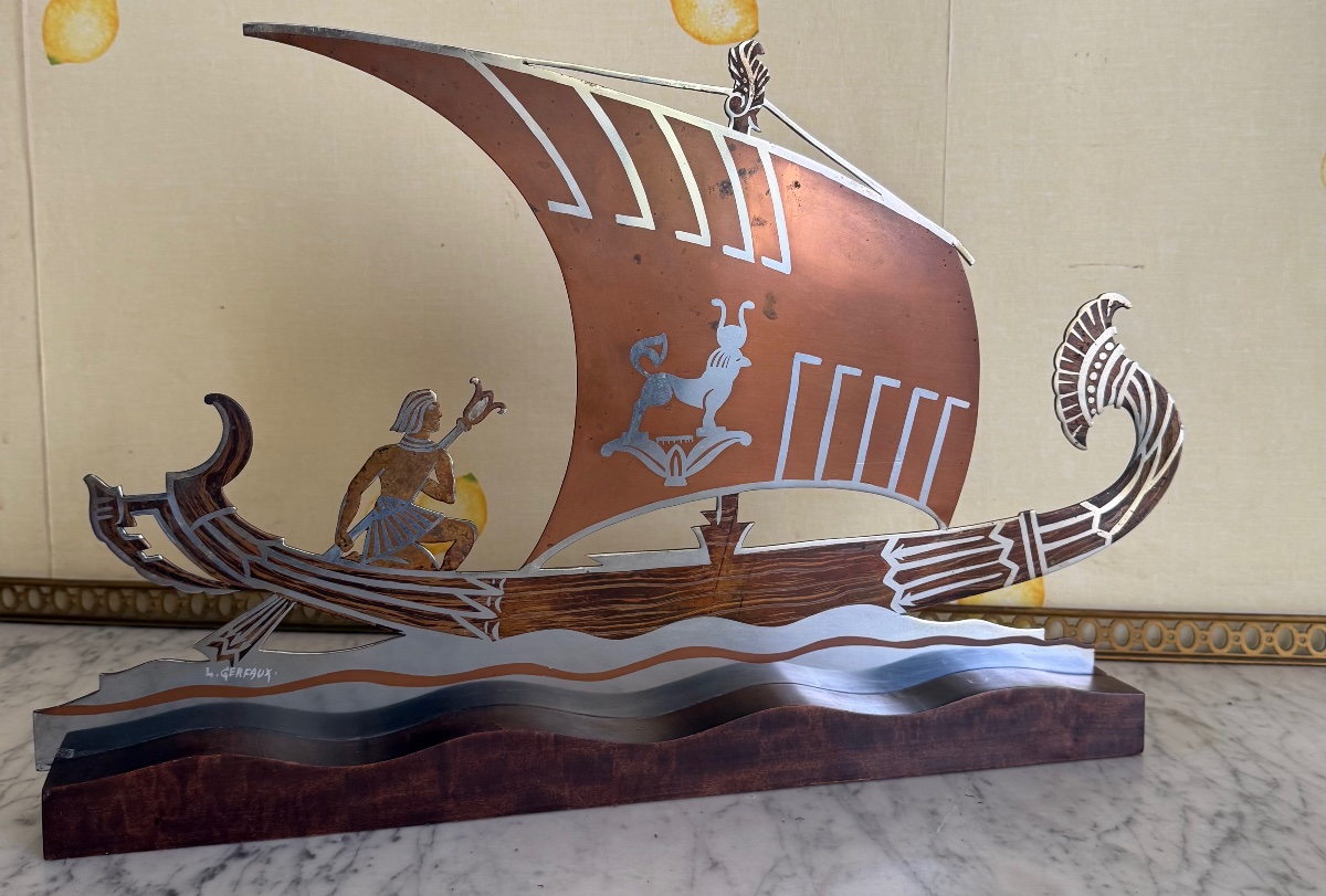 Sculpture Art Déco "Pirogue " signée L. GERFAUX - Circa 1930-photo-2
