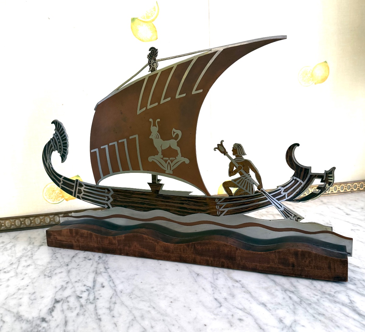 Sculpture Art Déco "Pirogue " signée L. GERFAUX - Circa 1930-photo-3