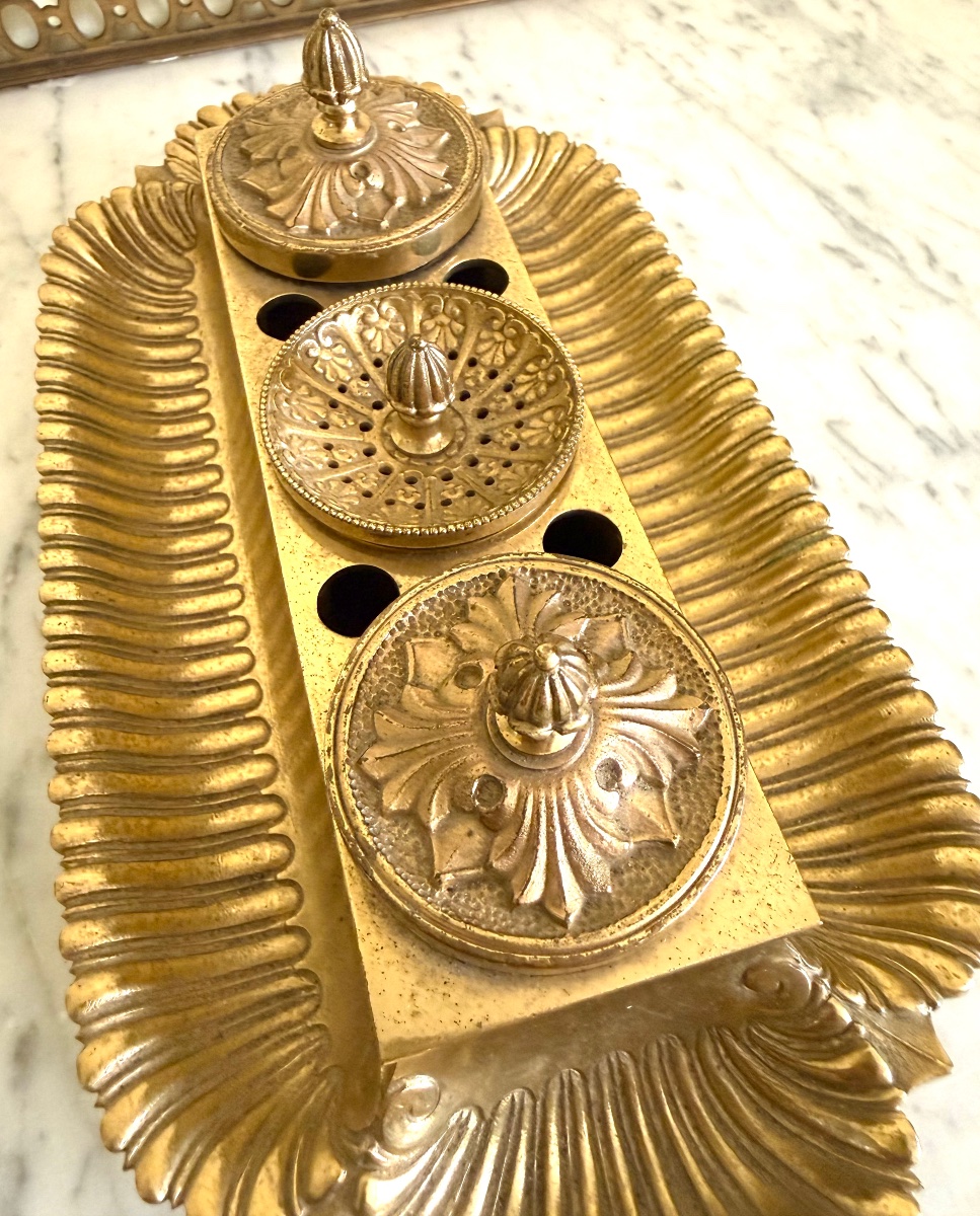 Encrier de bureau en bronze Empire / Restauration-photo-4