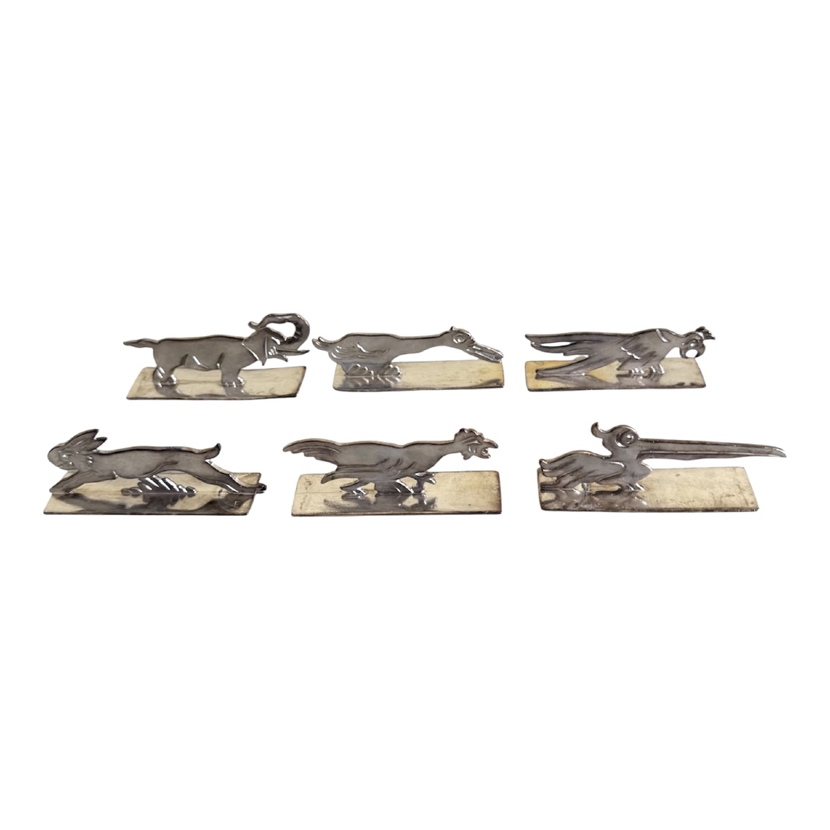 Série de 6 Porte-Couteaux Anciens Animaux Stylisés – Style Sandoz / Art Déco-photo-2