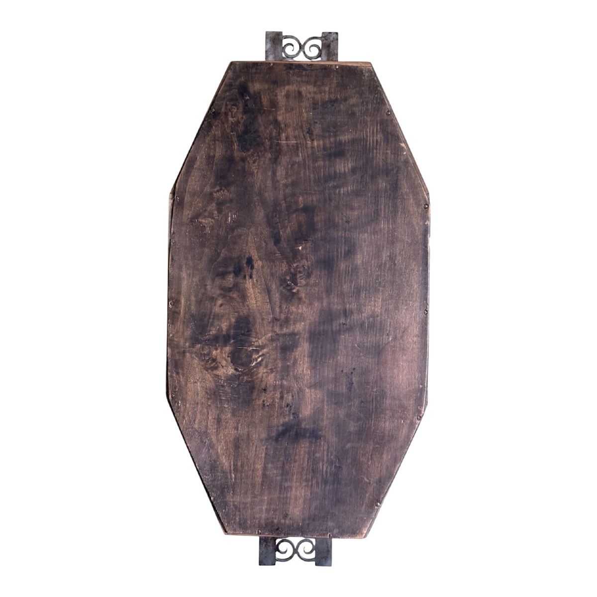 Art Deco Wood And Wrought Iron Tray With Landscape Design, Signed "lemonde," 1930-photo-3