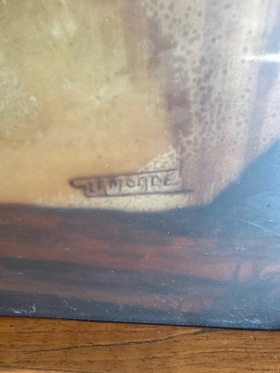Art Deco Wood And Wrought Iron Tray With Landscape Design, Signed "lemonde," 1930-photo-3