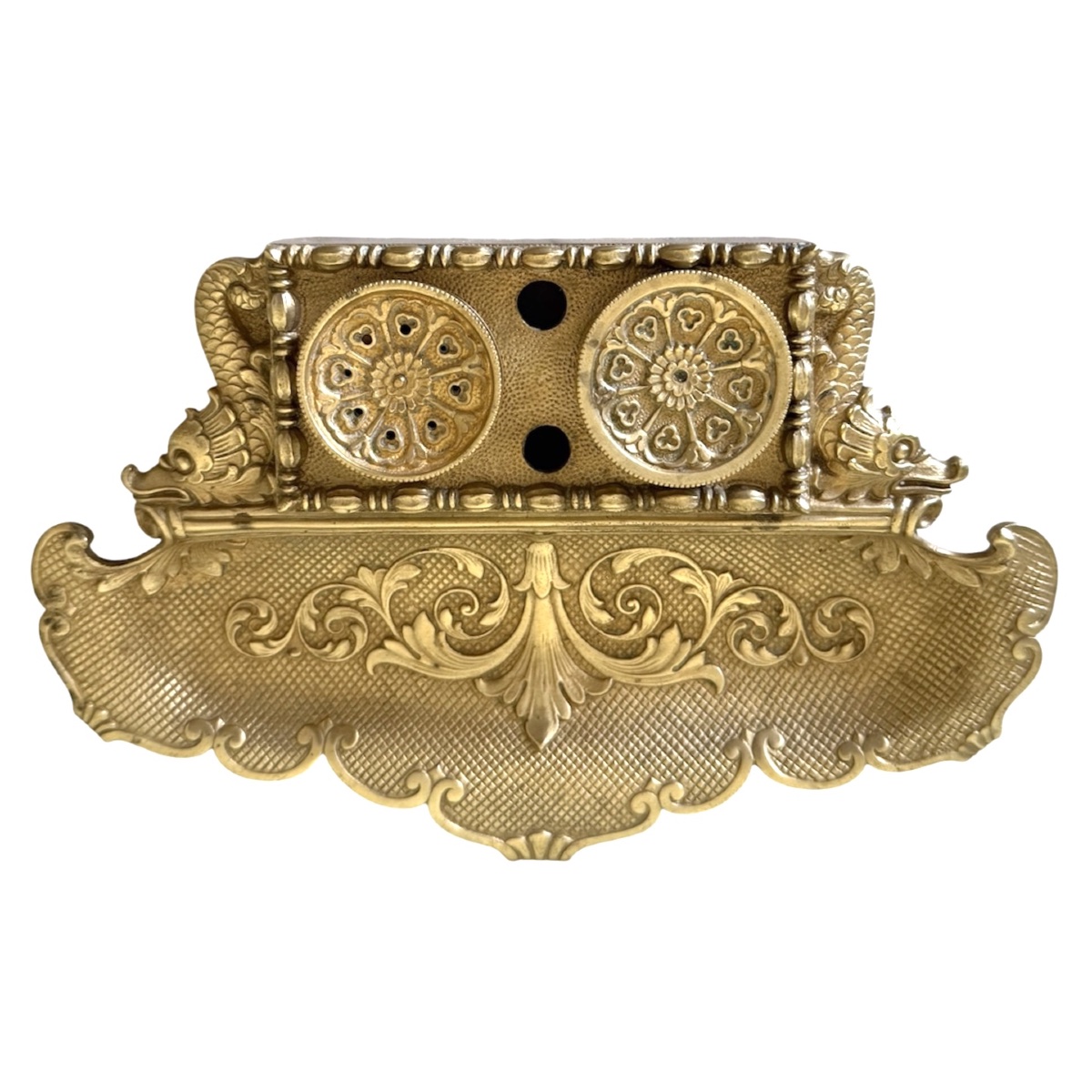 19th-century Double Desk With Chiseled Bronze "dolphin" Design
