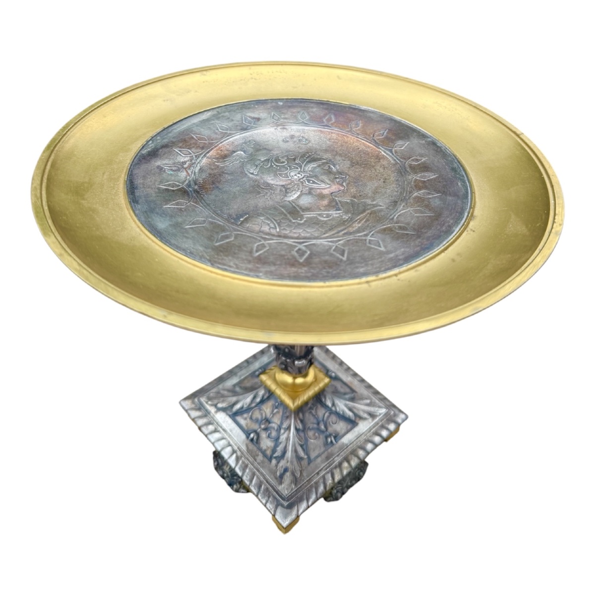 Neoclassical Goblet On A Pedestal, In Gilded And Silver-plated Bronze—signed L. Oudry And Faraoni-photo-4