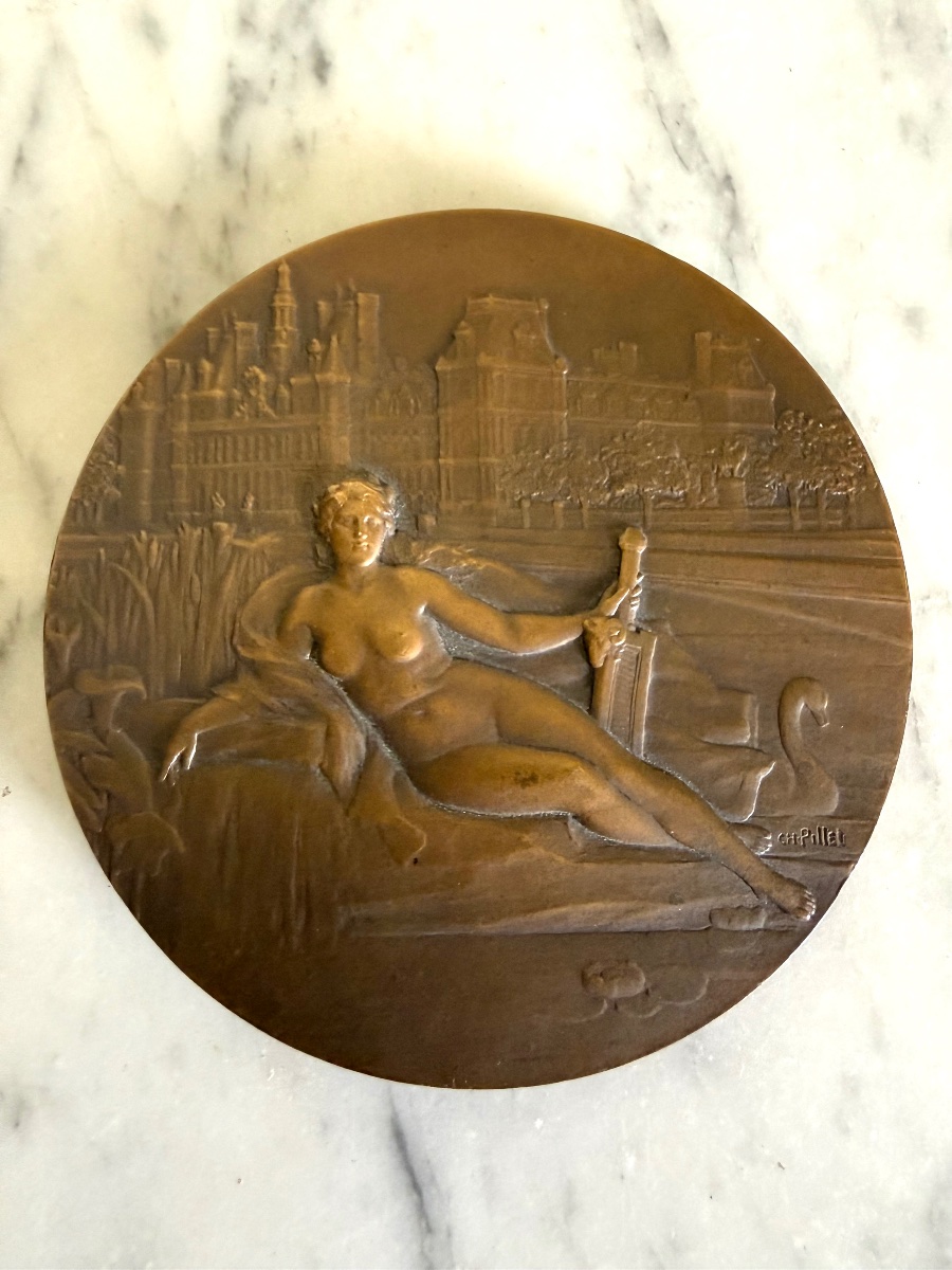 Médaille en bronze s. Charles Pillet Nymphe de la Seine, la Bienfaisance-photo-3