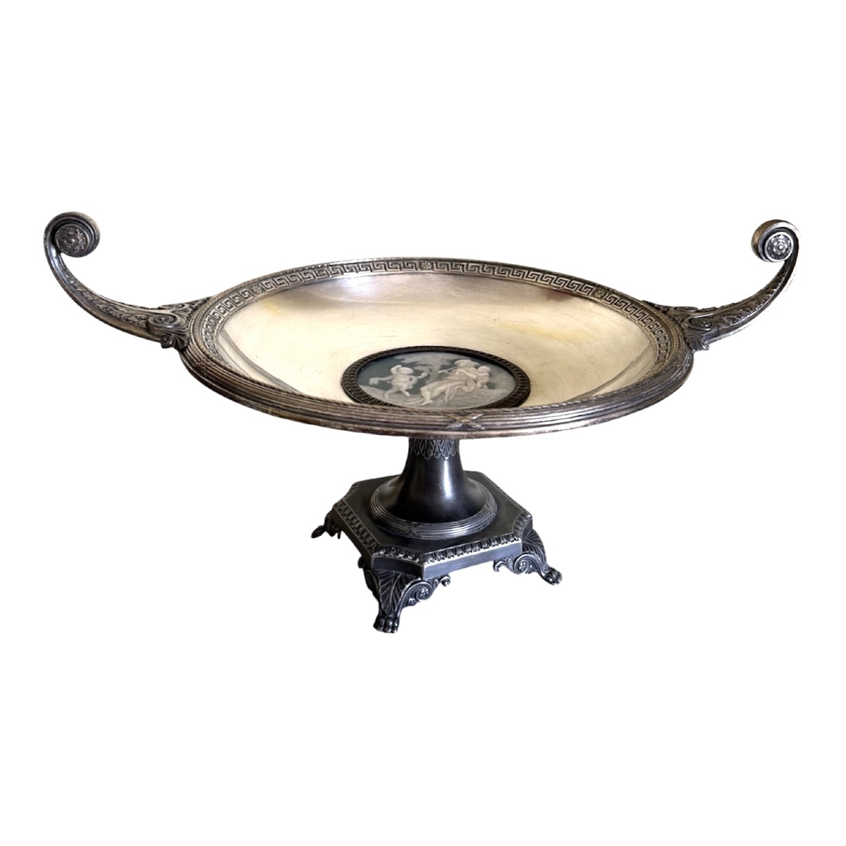 Centre de Table Néo-Grecque WMF en Métal Argenté et Biscuit Style Wedgwood, Circa 1900-photo-4