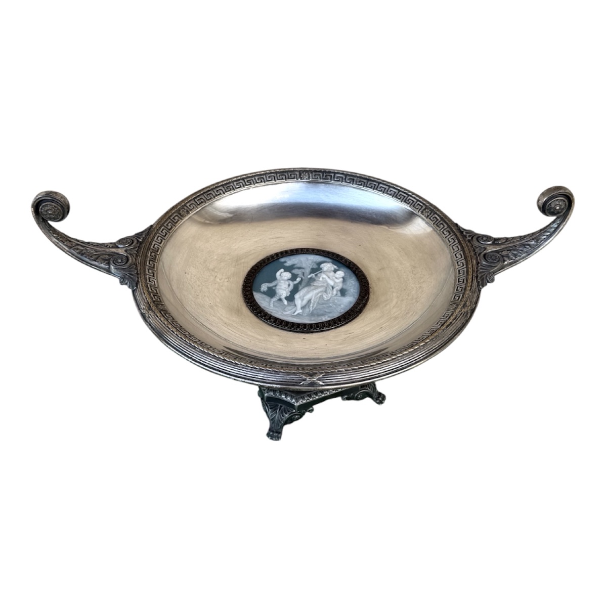Centre de Table Néo-Grecque WMF en Métal Argenté et Biscuit Style Wedgwood, Circa 1900