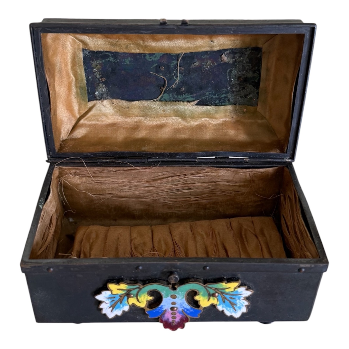 Jewelry Box Made Of Patinated Bronze And Champlevé Enamel-photo-2