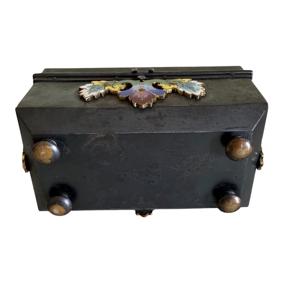Jewelry Box Made Of Patinated Bronze And Champlevé Enamel-photo-3