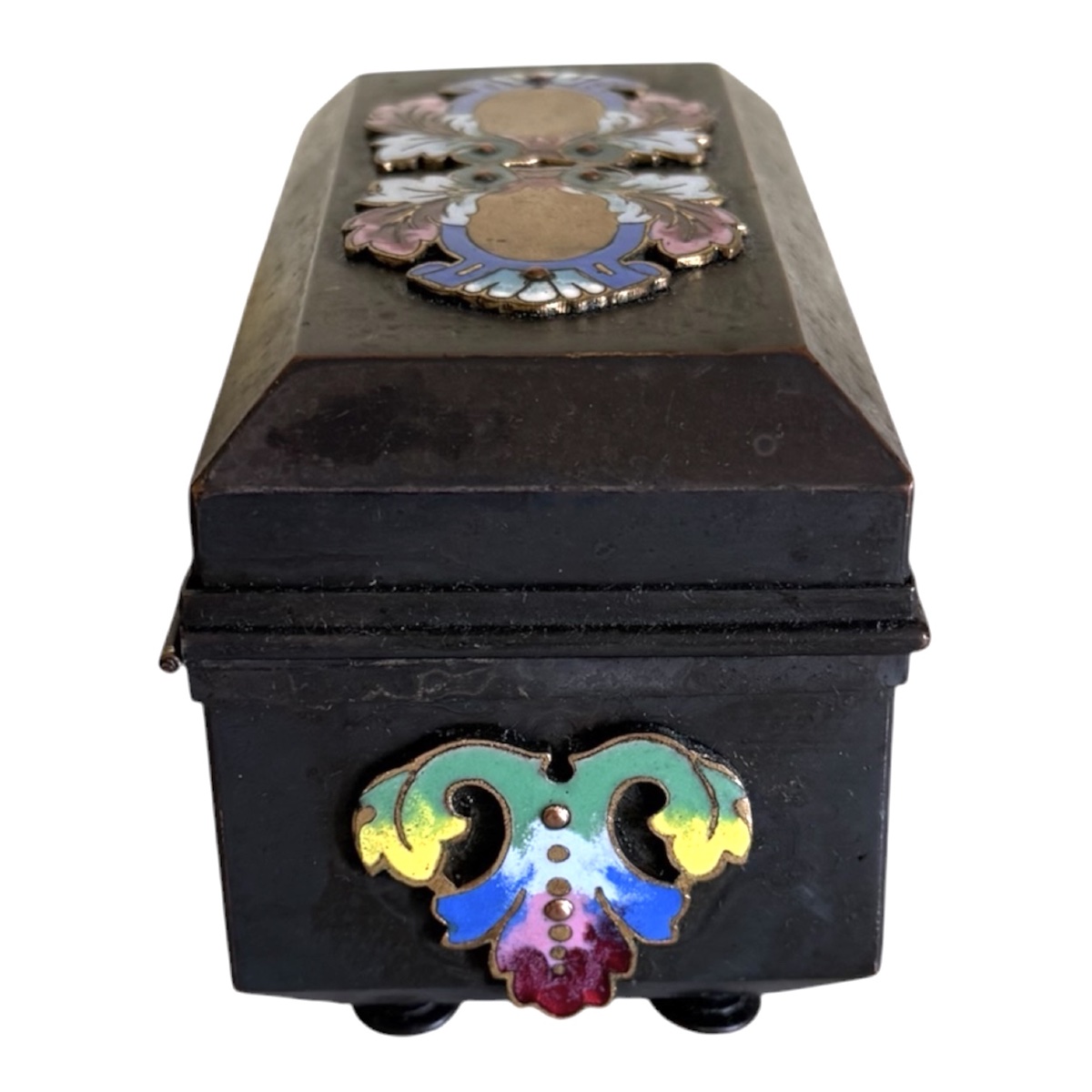 Jewelry Box Made Of Patinated Bronze And Champlevé Enamel-photo-4