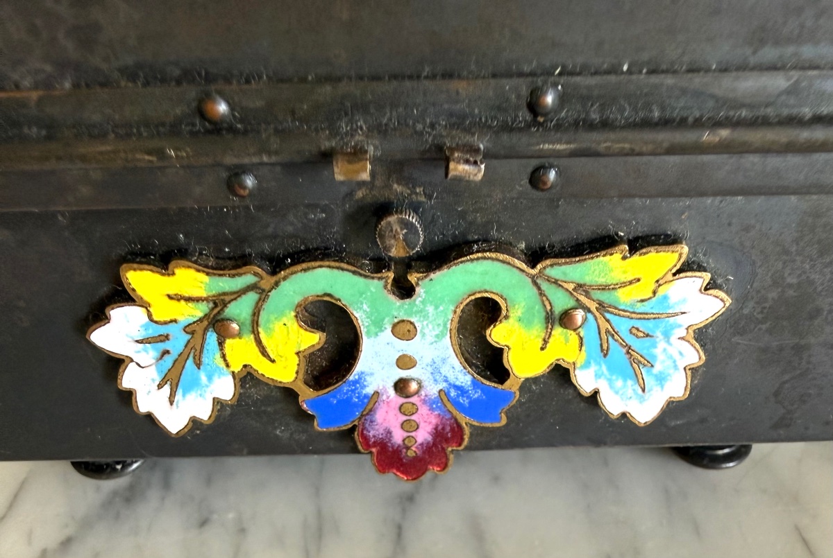 Jewelry Box Made Of Patinated Bronze And Champlevé Enamel-photo-2