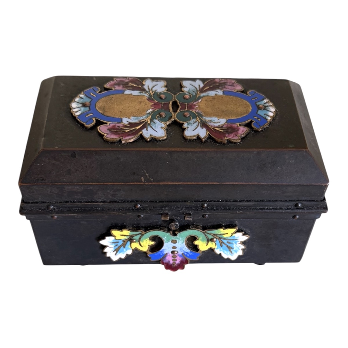 Jewelry Box Made Of Patinated Bronze And Champlevé Enamel