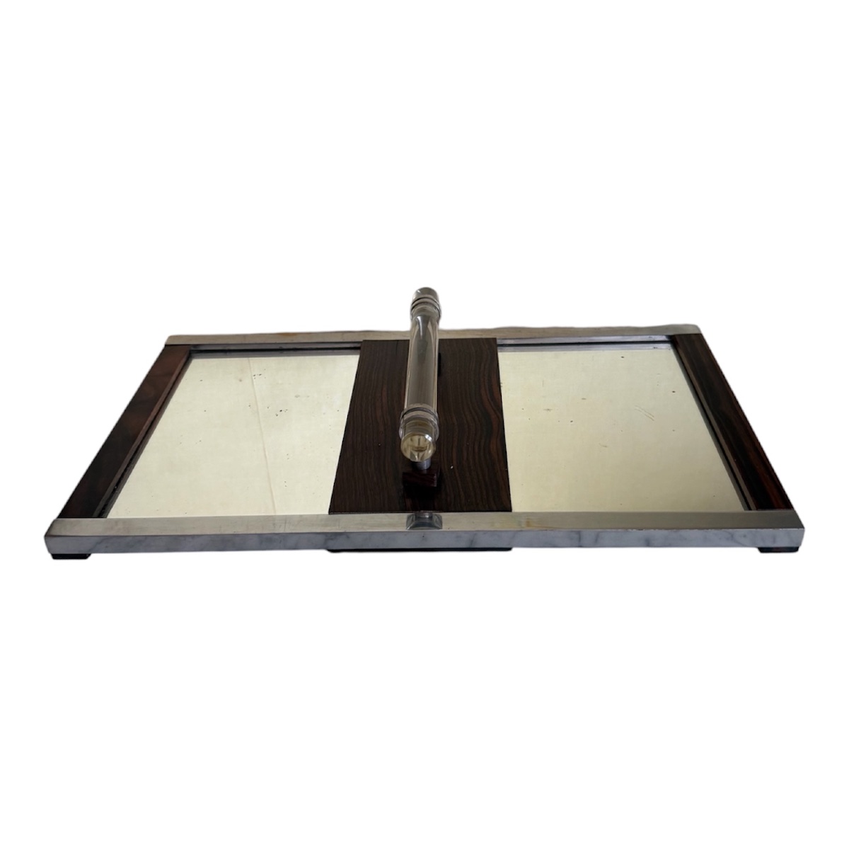 Art Deco Macassar Serving Tray, Mirror, Chrome, And Glass -photo-3
