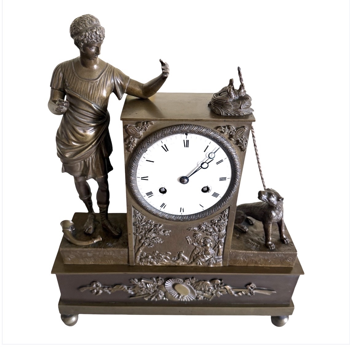 Pendule Empire / Restauration en bronze patiné “Le Berger et son Chien" (-photo-2