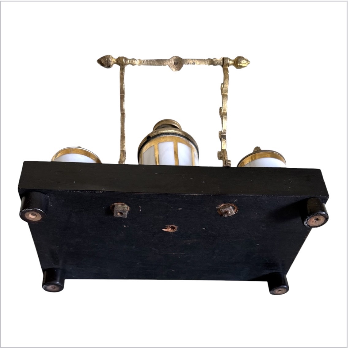  19th-century Pump-action Inkstand – Paris Porcelain, Bronze, And Blackened Wood-photo-1