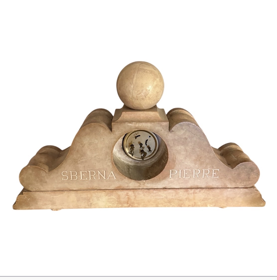 Pendule  en pierre sculptée Signée “SBERNA PIERRE”-photo-2
