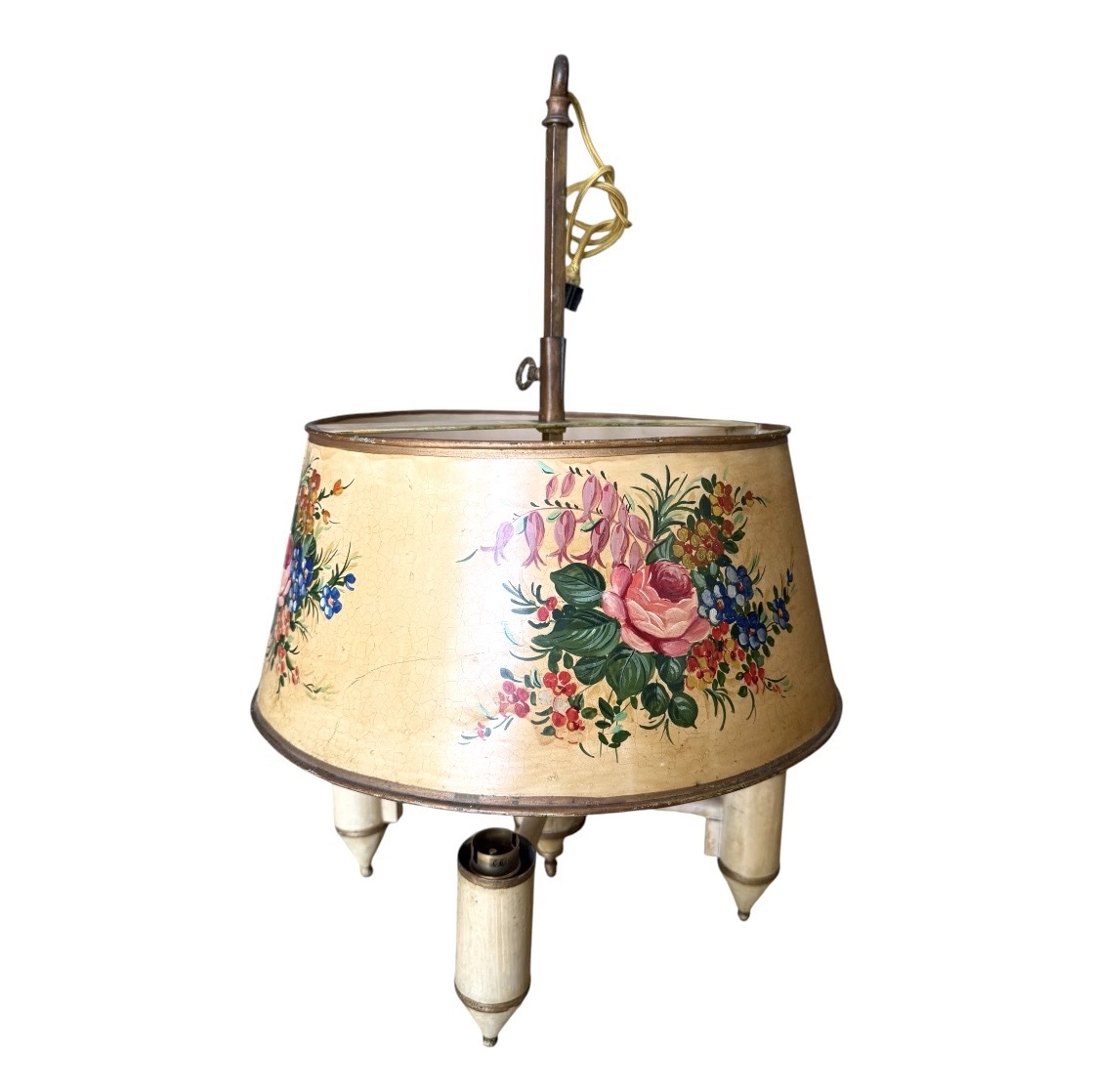 Lustre st. Quinquet en tôle peinte à 4 feux