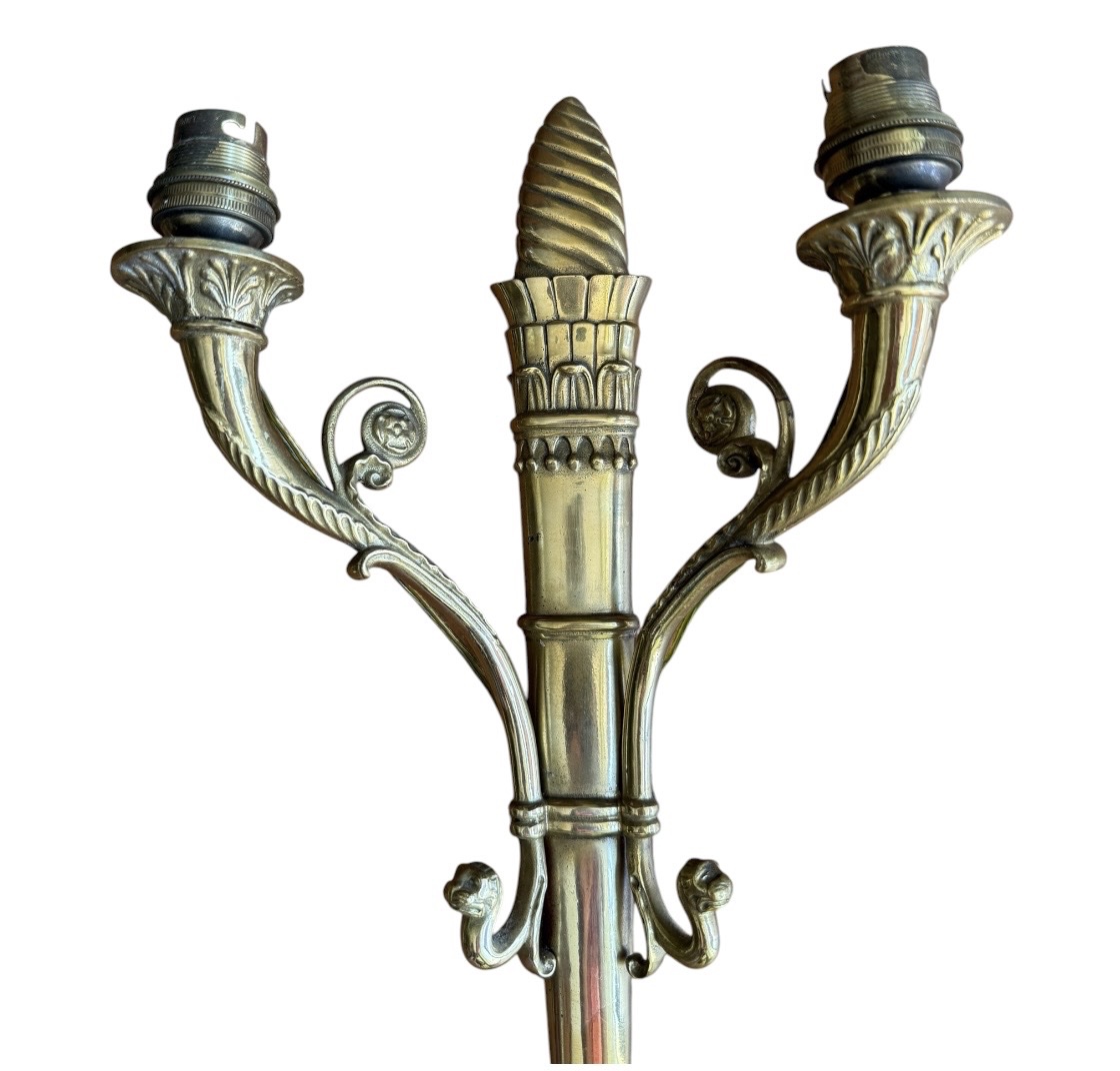 Paire d’appliques murales en bronze doré, style Empire/Néoclassique — motif carquois et torche-photo-4