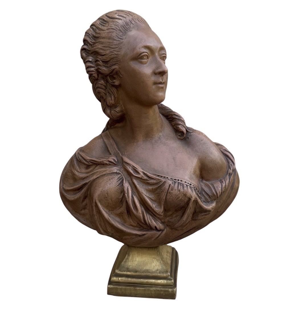 Terracotta Bust Of Madame Du Barry, After Augustin Pajou-photo-4