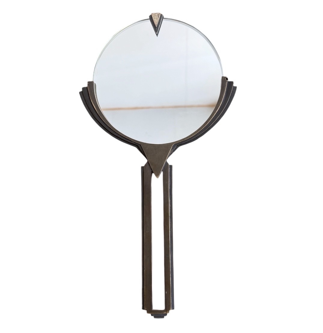 Vintage Art Deco Hand Mirror In Patinated Bronze.-photo-2