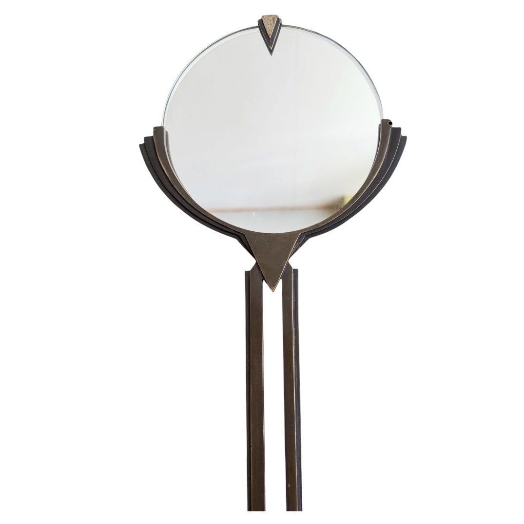 Vintage Art Deco Hand Mirror In Patinated Bronze.-photo-3