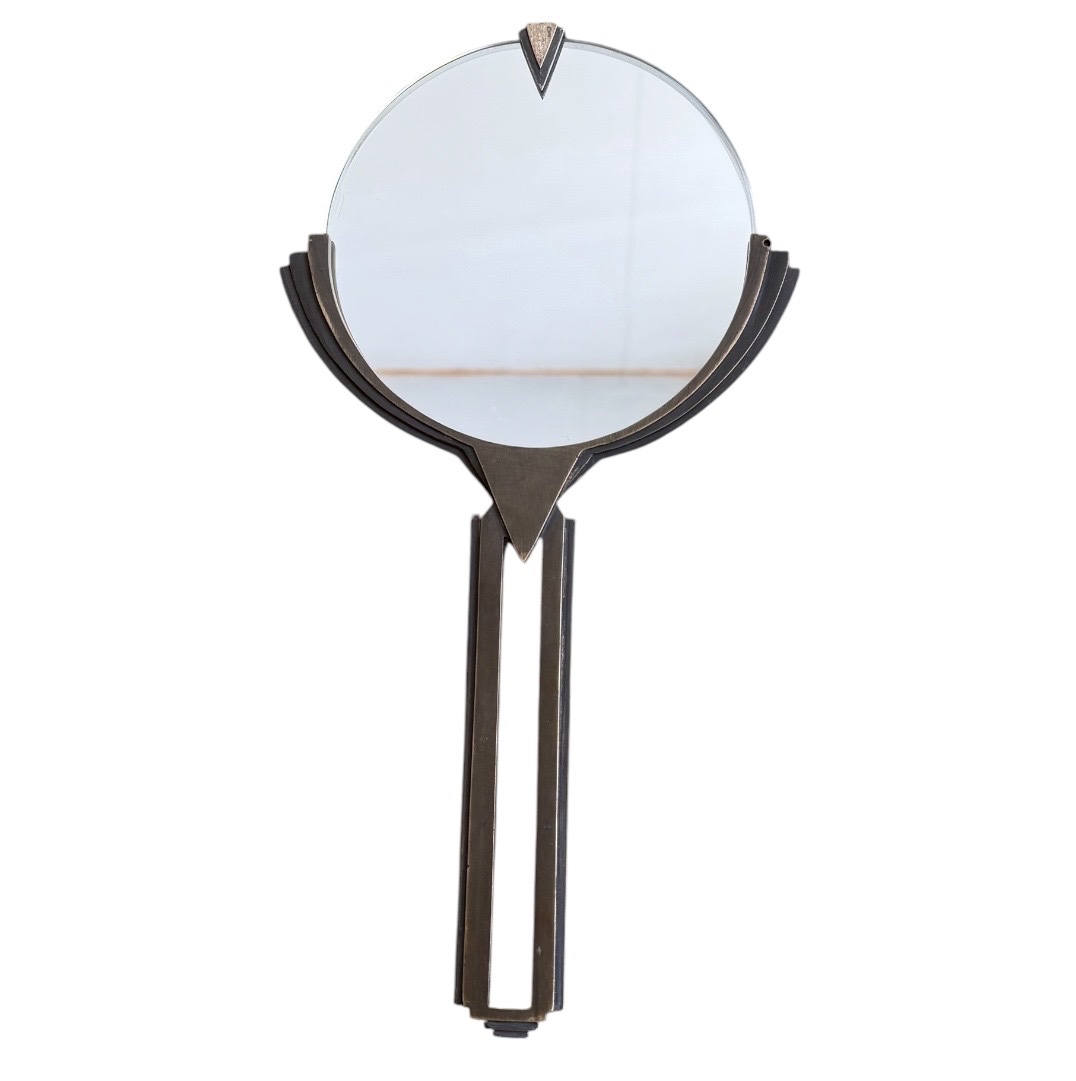 Vintage Art Deco Hand Mirror In Patinated Bronze.-photo-4