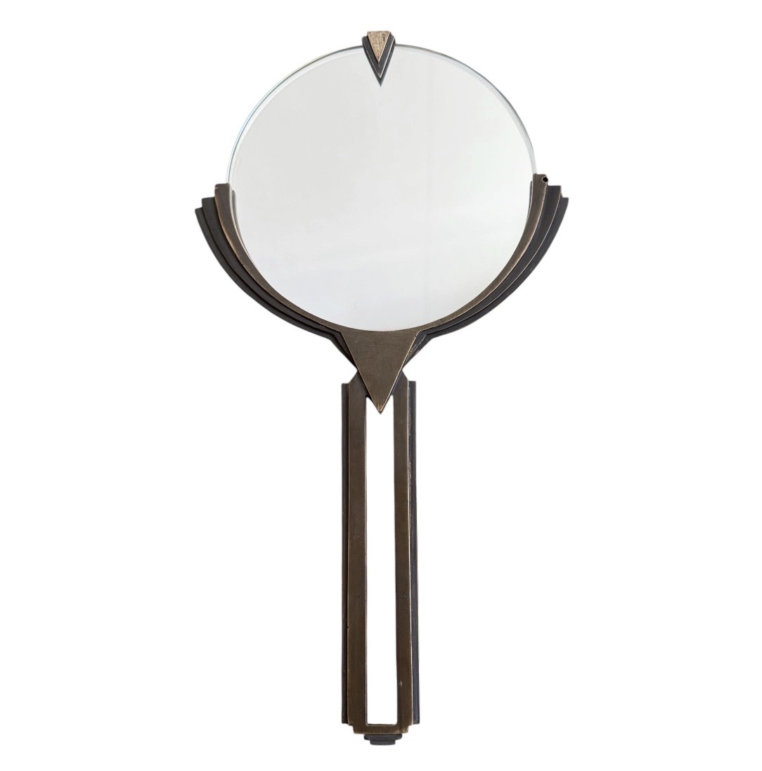 Vintage Art Deco Hand Mirror In Patinated Bronze.