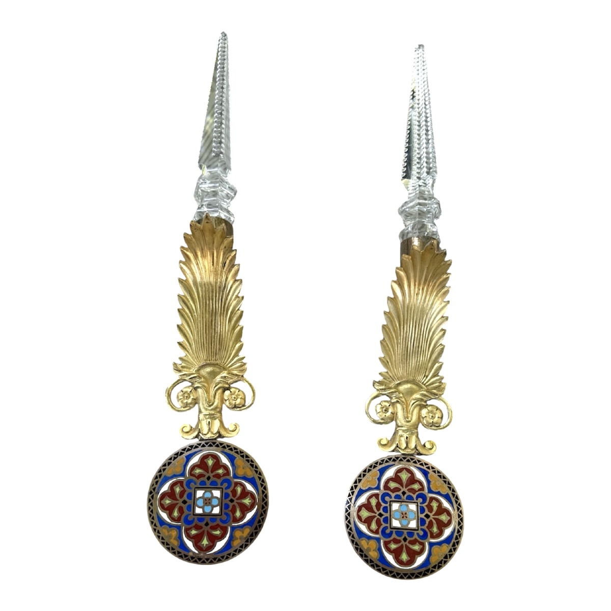 Ornements muraux en bronze doré, émail cloisonné et cristal taillé-photo-3