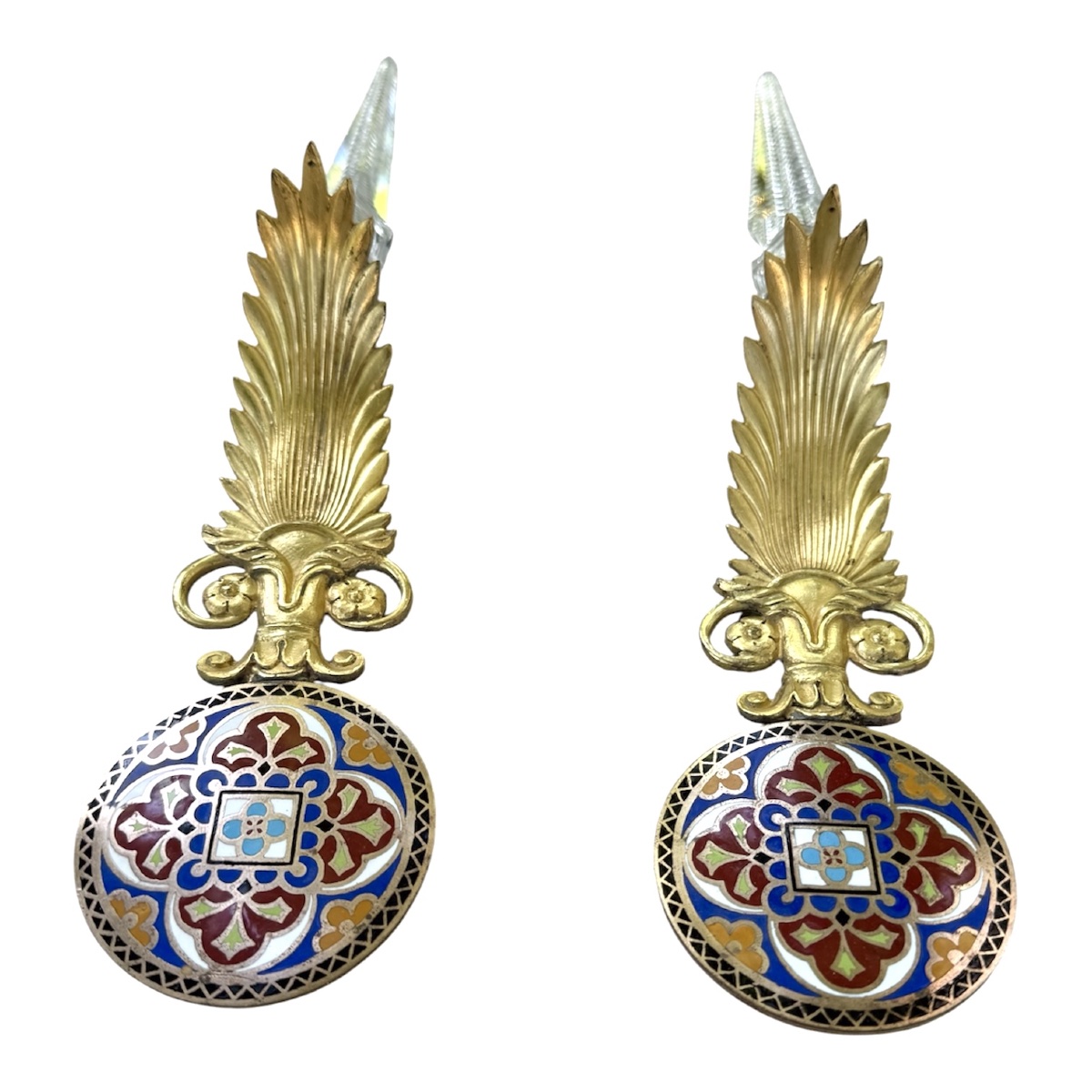 Ornements muraux en bronze doré, émail cloisonné et cristal taillé-photo-6