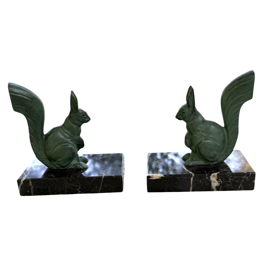 Pair Of Squirrel Bookends, Art Deco-photo-2