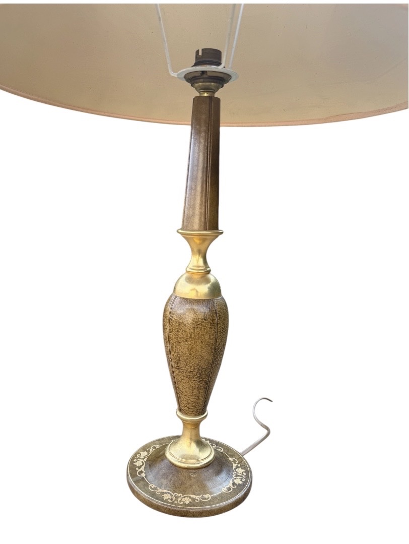 "le Tanneur" Leather And Gold-plated Brass Lamp (made In France)-photo-1