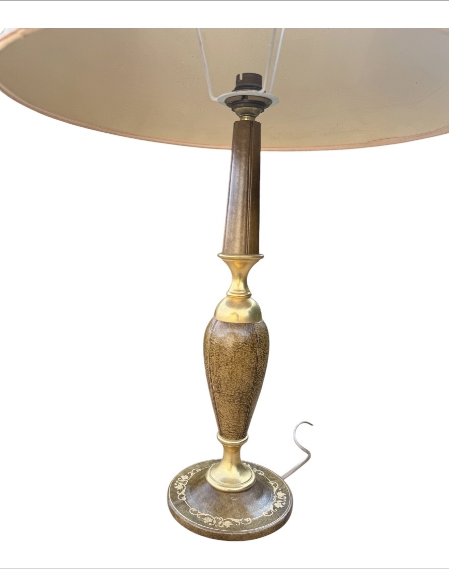 "le Tanneur" Leather And Gold-plated Brass Lamp (made In France)-photo-2