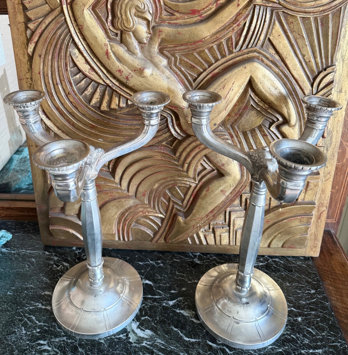 Victor Saglier candélabres Art déco 1925 en métal argenté-photo-2