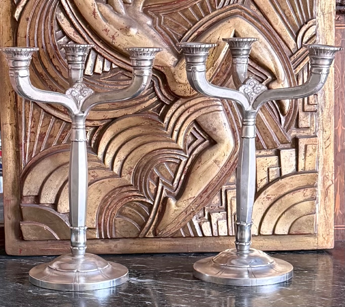 Victor Saglier candélabres Art déco 1925 en métal argenté