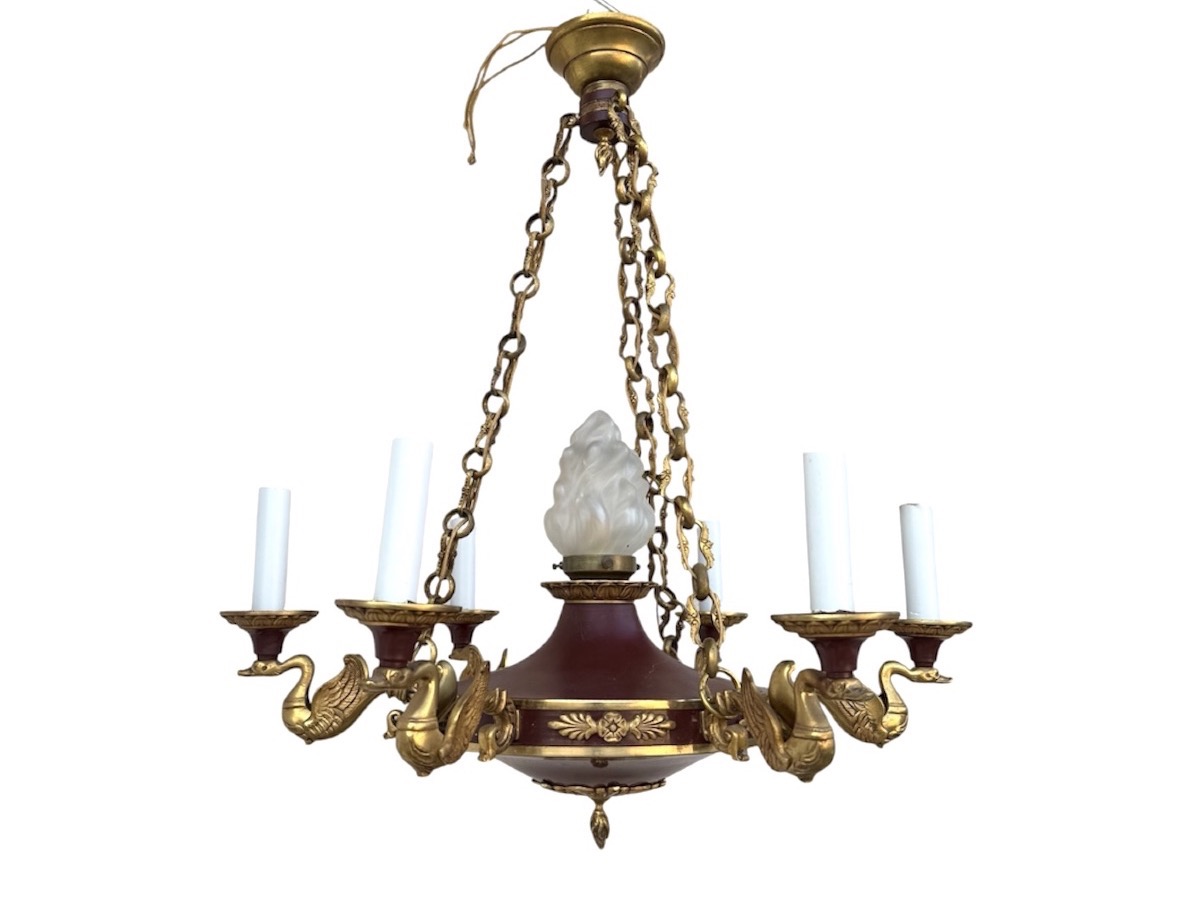 Antique-style Empire Chandelier In Gilded Bronze And Lacquered Sheet Metal With Swans-photo-2