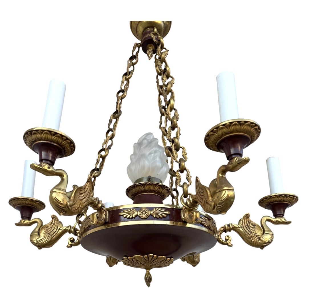 Antique-style Empire Chandelier In Gilded Bronze And Lacquered Sheet Metal With Swans-photo-3