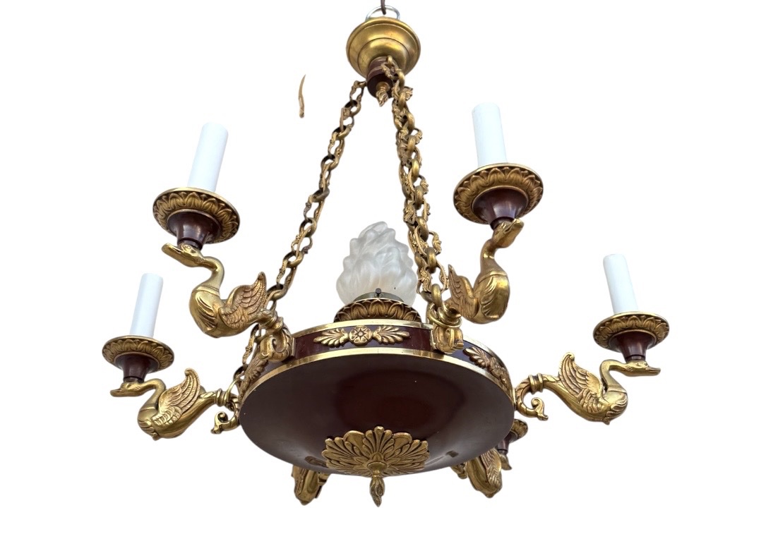 Antique-style Empire Chandelier In Gilded Bronze And Lacquered Sheet Metal With Swans-photo-1