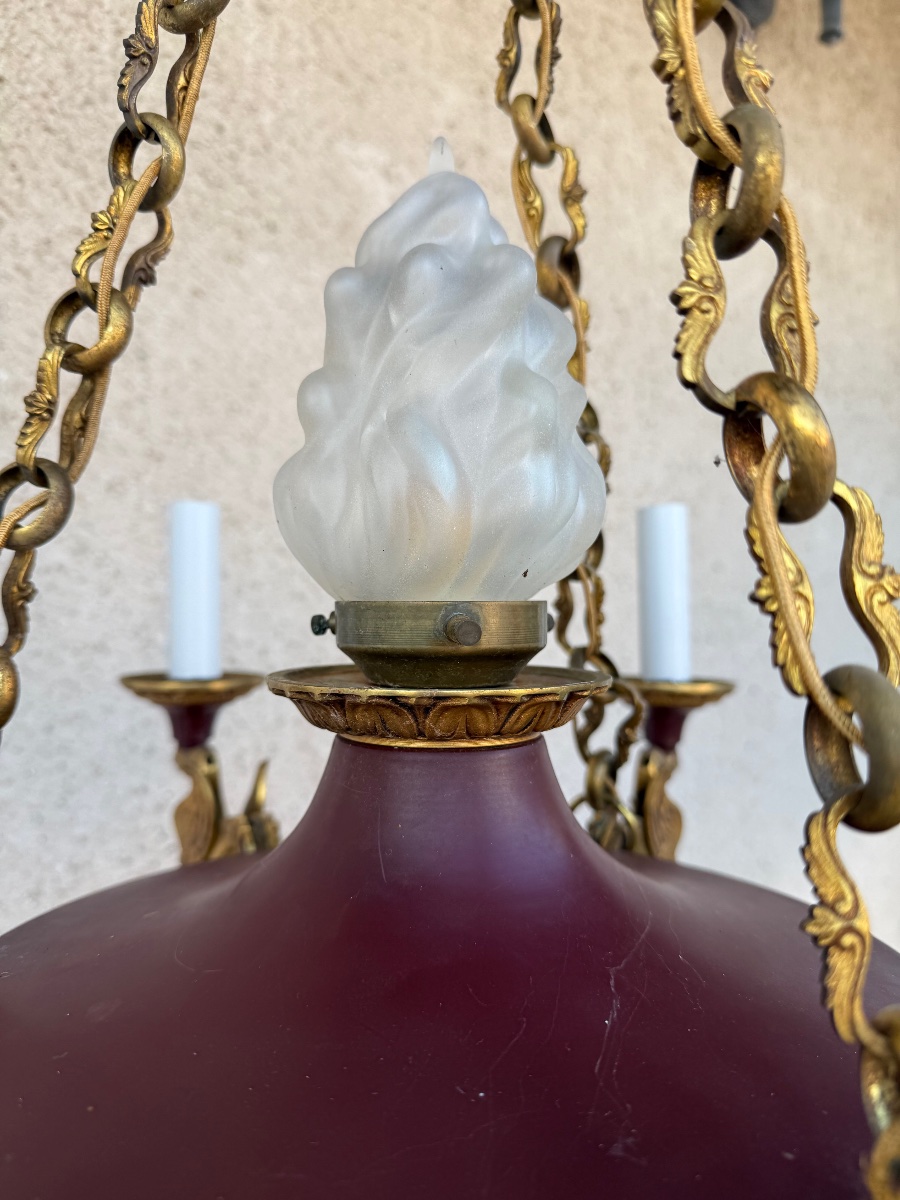 Antique-style Empire Chandelier In Gilded Bronze And Lacquered Sheet Metal With Swans-photo-5