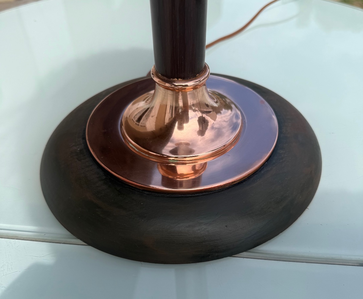 Lampe  Mazda Art Déco  bois laqué, et cuivre opaline -photo-3
