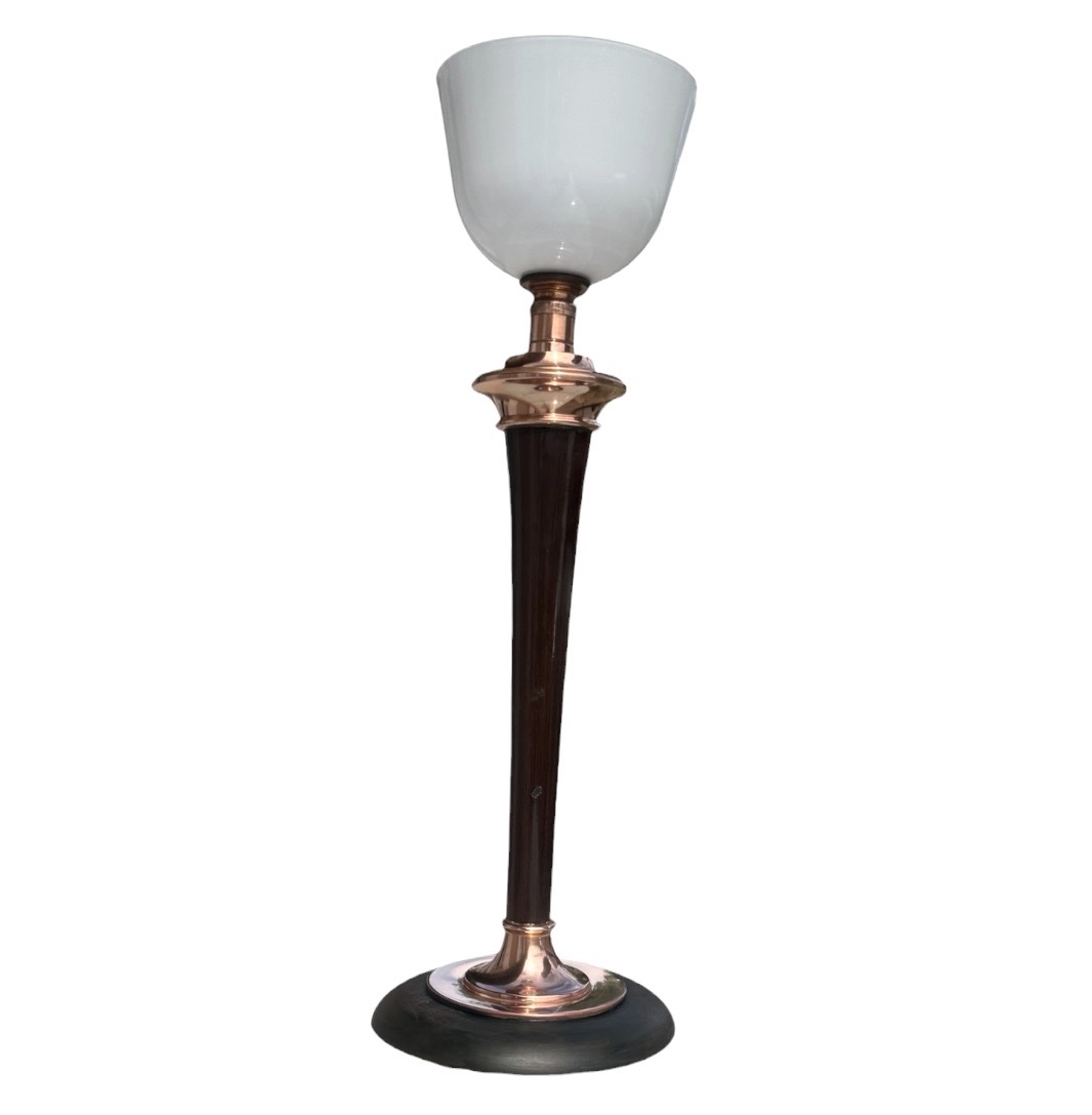 Lampe  Mazda Art Déco  bois laqué, et cuivre opaline -photo-4
