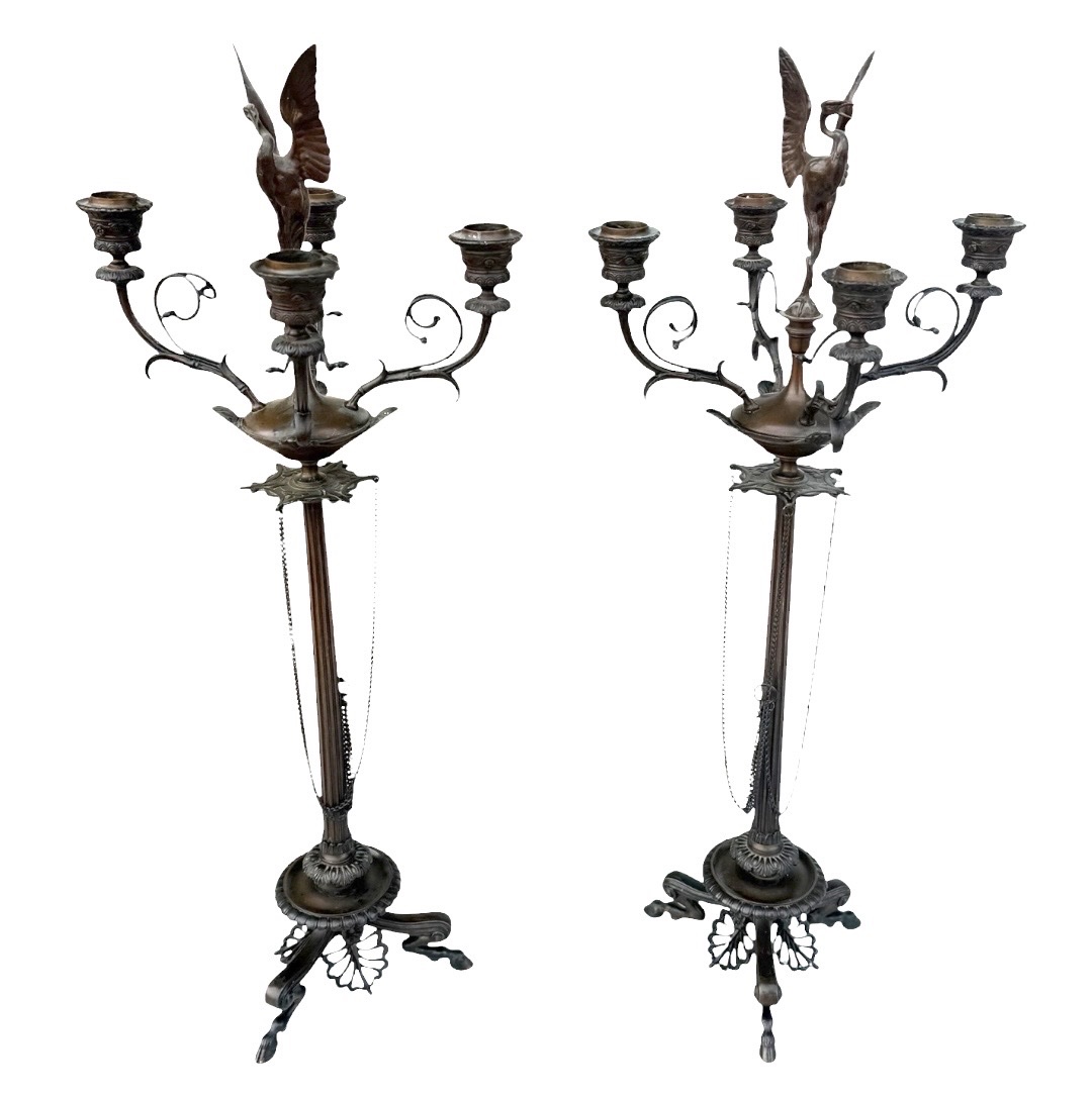 Paire de  candélabres  en bronze signé F.Barbedienne – XIXe siècle-photo-3